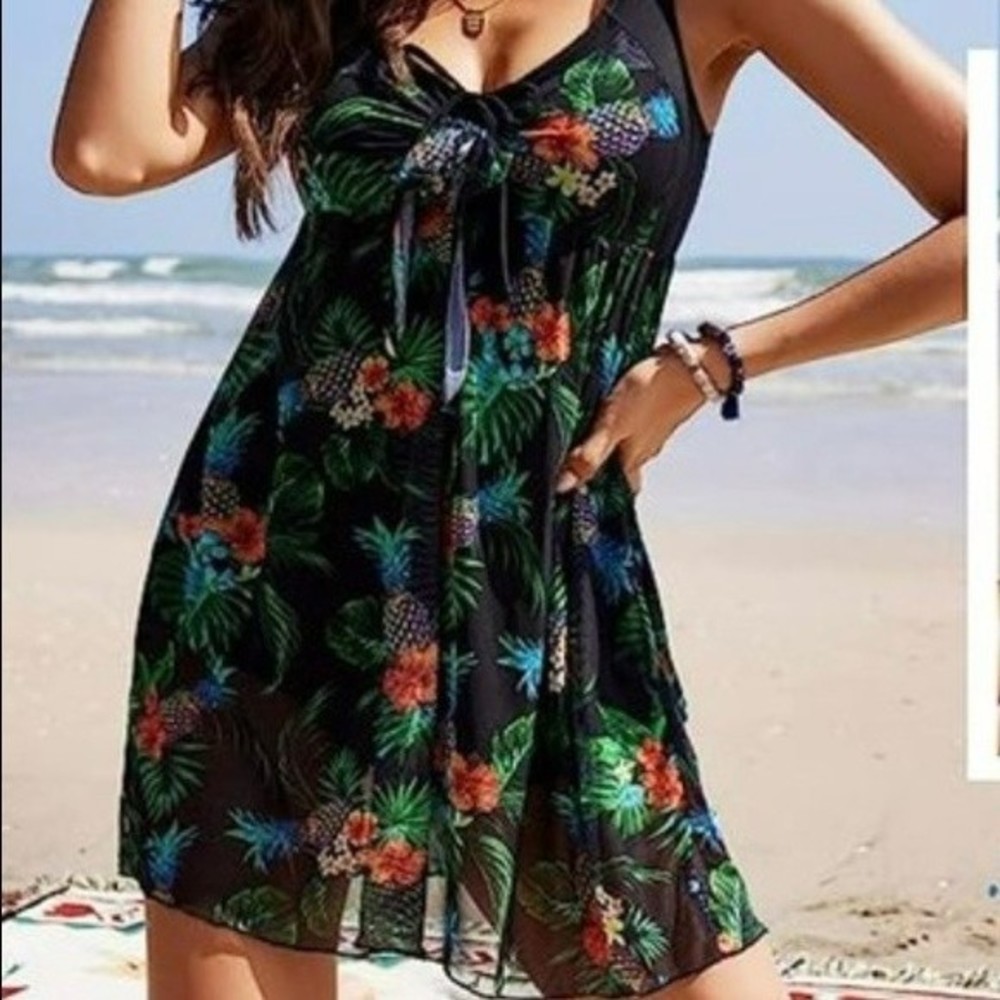 Hotouch One Piece Swimsuit NWT Swim Dress, Tropical Print Medium